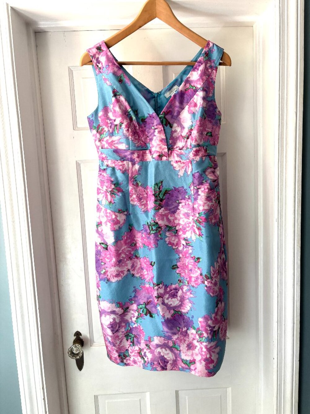 Garnet Hill 100% Silk Floral Sleeveless Mini Dress Gown Pink Purple Blue Size 4